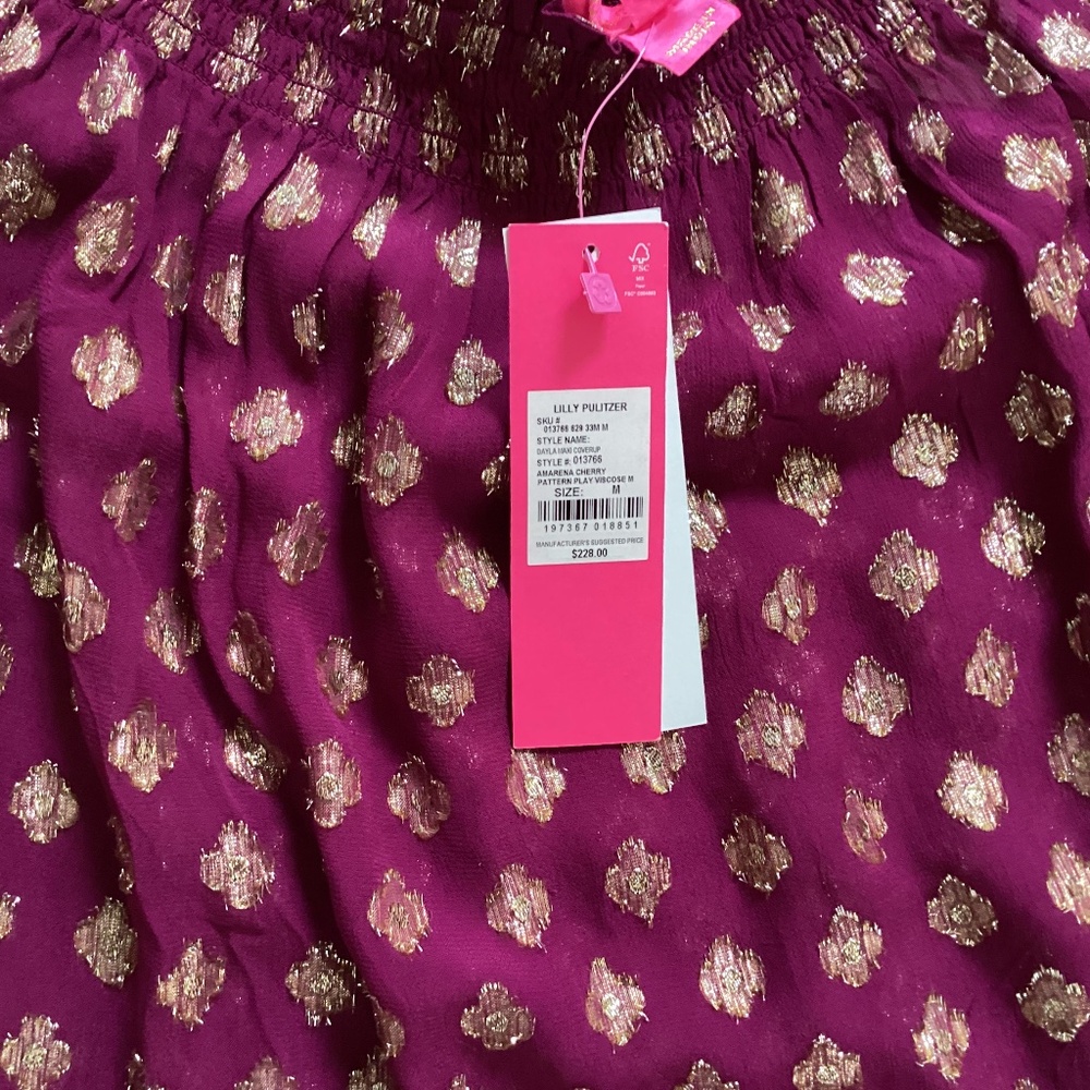 👍SOLD👍Lilly Pulitzer Dayla Maxi Cover-Up Amarena Cherry Pattern Play Viscose - Picture 14 of 15